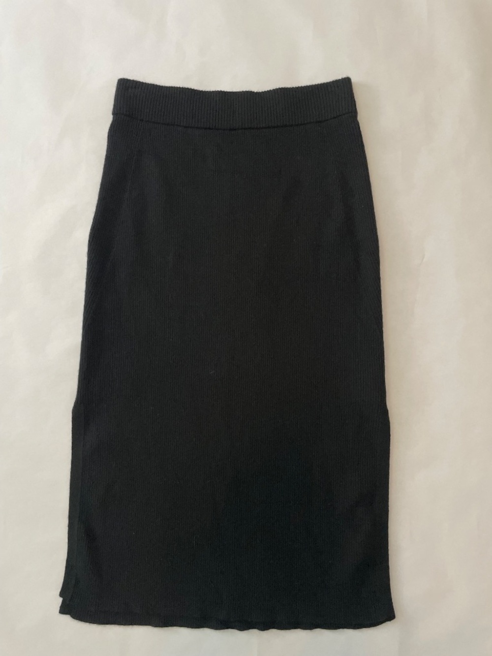 AYR The Curator Black Ribbed Wool Blend Midi Pencil Skirt, Side Slit, Size Small